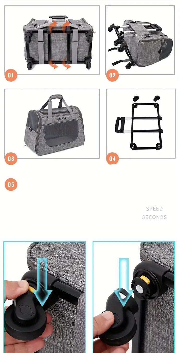 2-in-1 Cat Carrier with Wheels and Handle